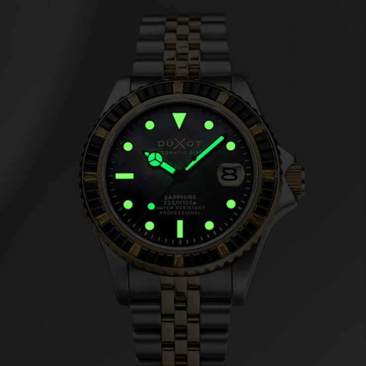 Duxot Atlantica 40 Rainbow Automatic Silver Gold Black Mother of Pearl