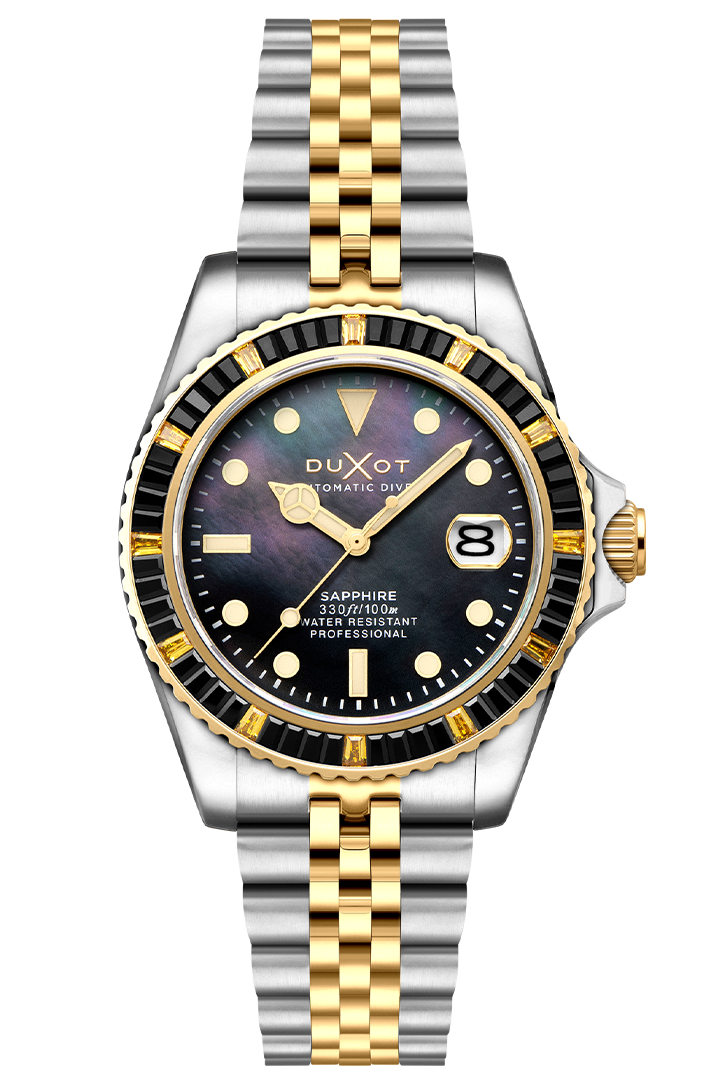Duxot Atlantica 40 Rainbow Automatic Silver Gold Black Mother of Pearl