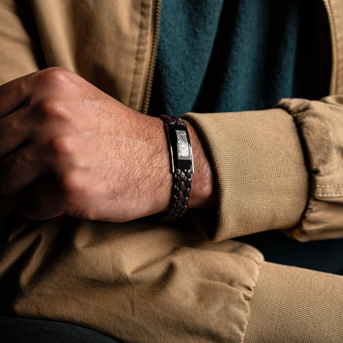 Duxot Accelero Leather Bracelet Gun Metal Meteorite angled shot picture