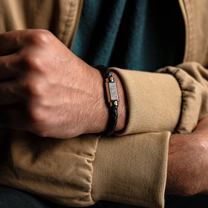 Duxot Vezeto Leather Bracelet Black Meteorite angled shot picture