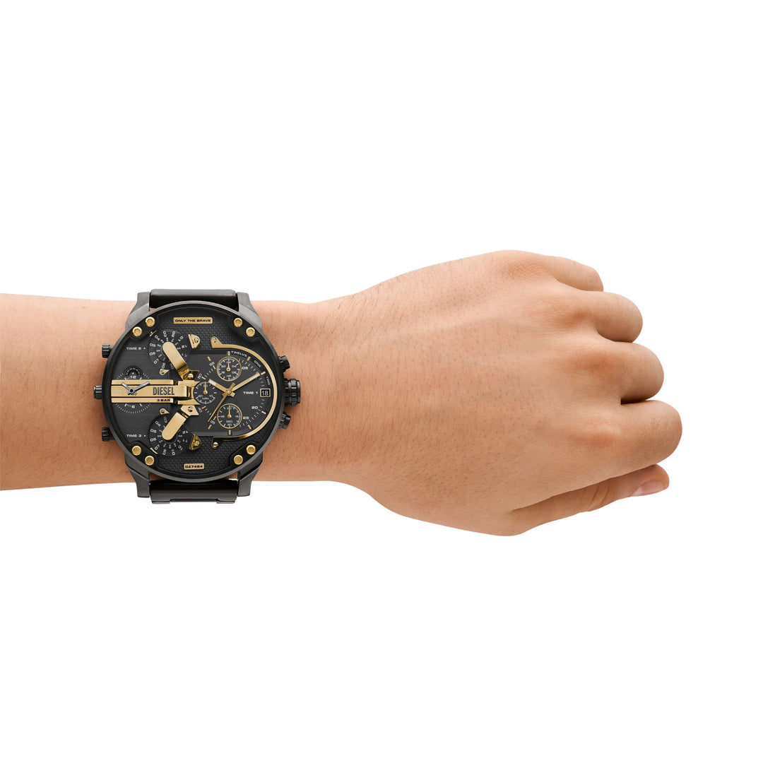 DAD ホィールタイプクリスタルゴールド 文字盤ブラッククォーツ腕時計メンズ Diesel Mr. Daddy 2.0 Chrono Gunmetal Gold SS | Watches.com
