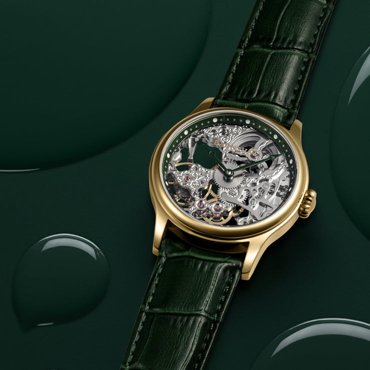 Thomas Earnshaw Bauer Mechanical Skeleton Gold Green
