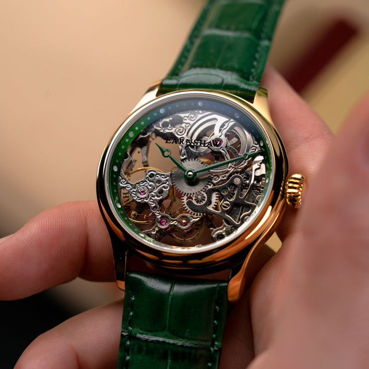 Thomas Earnshaw Bauer Mechanical Skeleton Gold Green