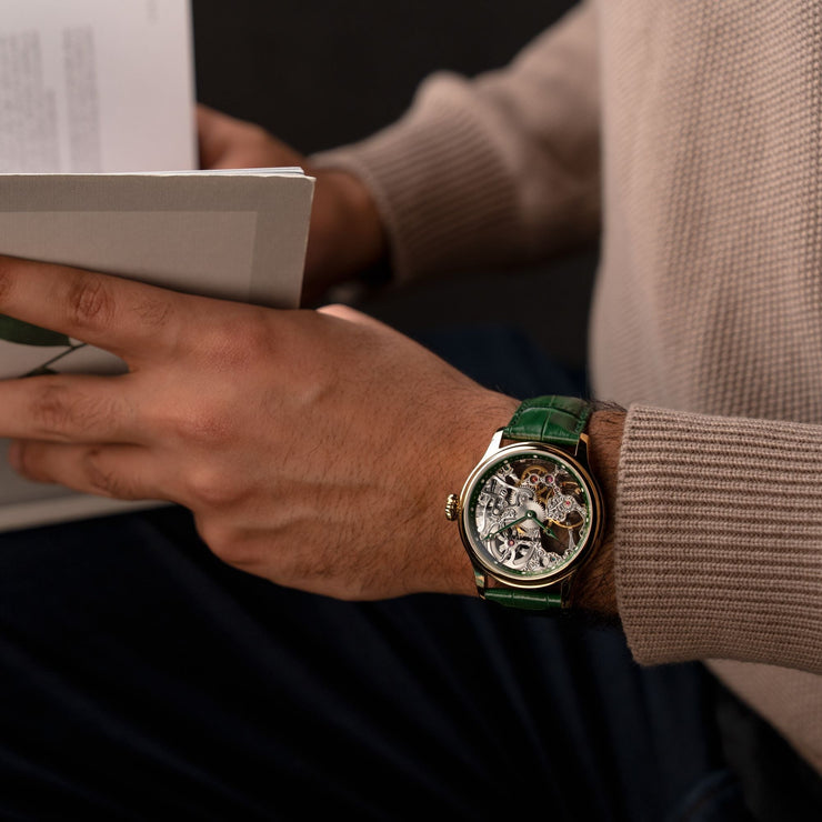 Thomas Earnshaw Bauer Mechanical Skeleton Gold Green