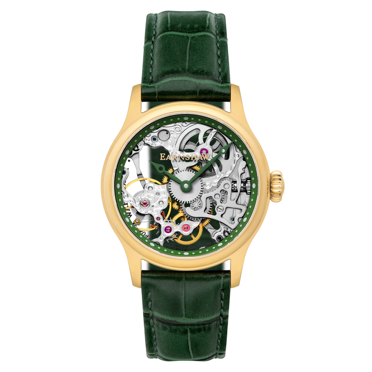 Thomas Earnshaw Bauer Mechanical Skeleton Gold Green