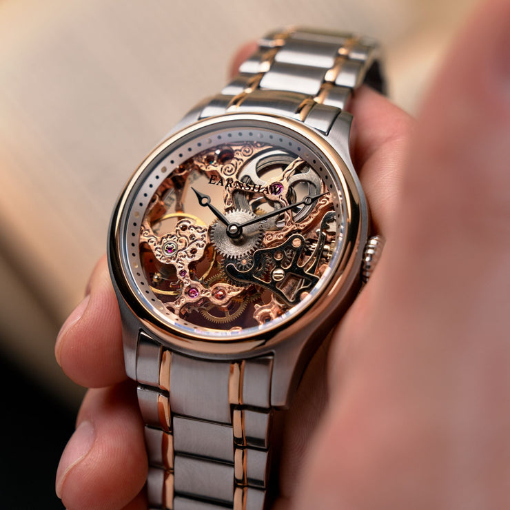 Thomas Earnshaw Bauer Mechanical Skeleton Steel Rose Gold