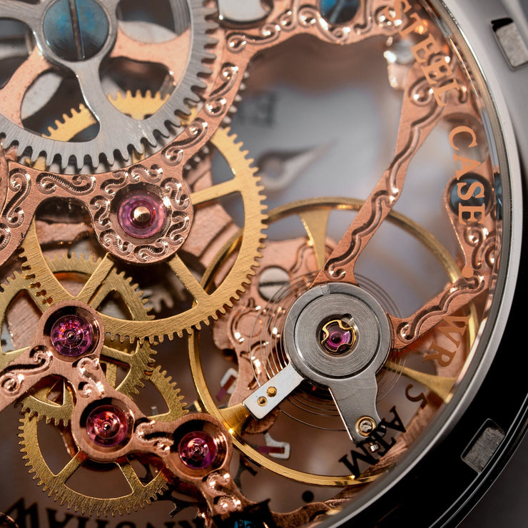 Thomas Earnshaw Bauer Mechanical Skeleton Steel Rose Gold