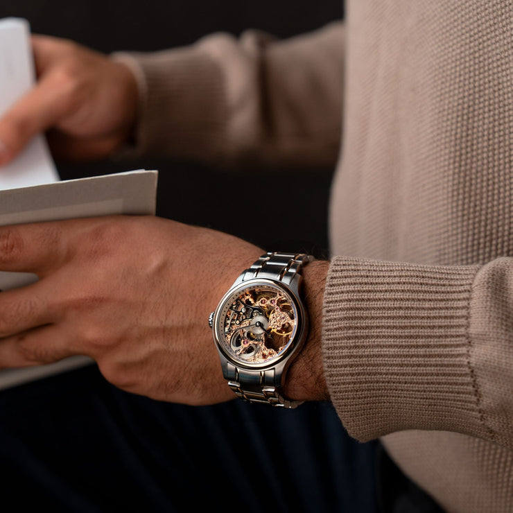 Thomas Earnshaw Bauer Mechanical Skeleton Steel Rose Gold