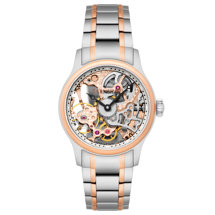Thomas Earnshaw Bauer Mechanical Skeleton Steel Rose Gold