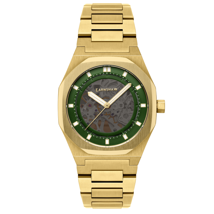 Thomas Earnshaw Discovery Drake Skeleton Automatic Emerald Green angled shot picture