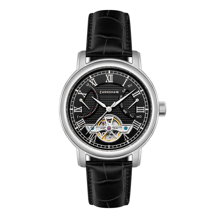 Thomas Earnshaw Heritage Longcase Double Retrograde Calendar Open Heart Automatic Ebony angled shot picture