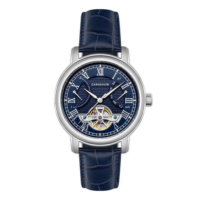 Thomas Earnshaw Heritage Longcase Double Retrograde Calendar Open Heart Automatic Mansfield angled shot picture