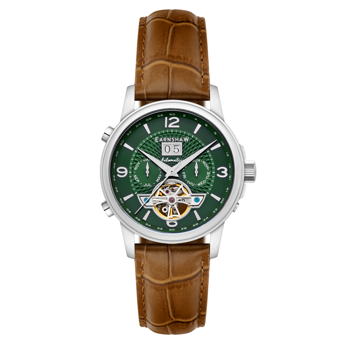 Thomas Earnshaw City Of London Marylebone Grand Date Calendar Open Heart Automatic Green angled shot picture