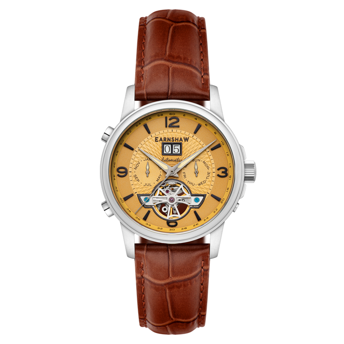 Thomas Earnshaw City Of London Marylebone Grand Date Calendar Open Heart Automatic Harvest Brown angled shot picture