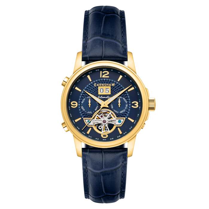 Thomas Earnshaw City Of London Marylebone Grand Date Calendar Open Heart Automatic Blue angled shot picture