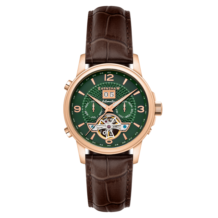 Thomas Earnshaw City Of London Marylebone Grand Open Heart Automatic Hunter Rose Green angled shot picture