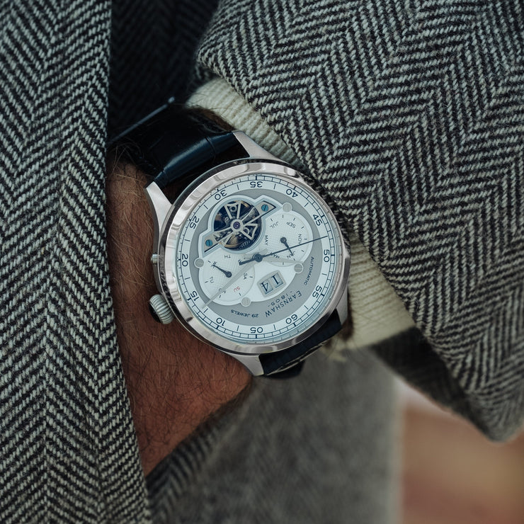 Thomas Earnshaw Baron Grand Date Calendar Open Heart Automatic Heather Grey