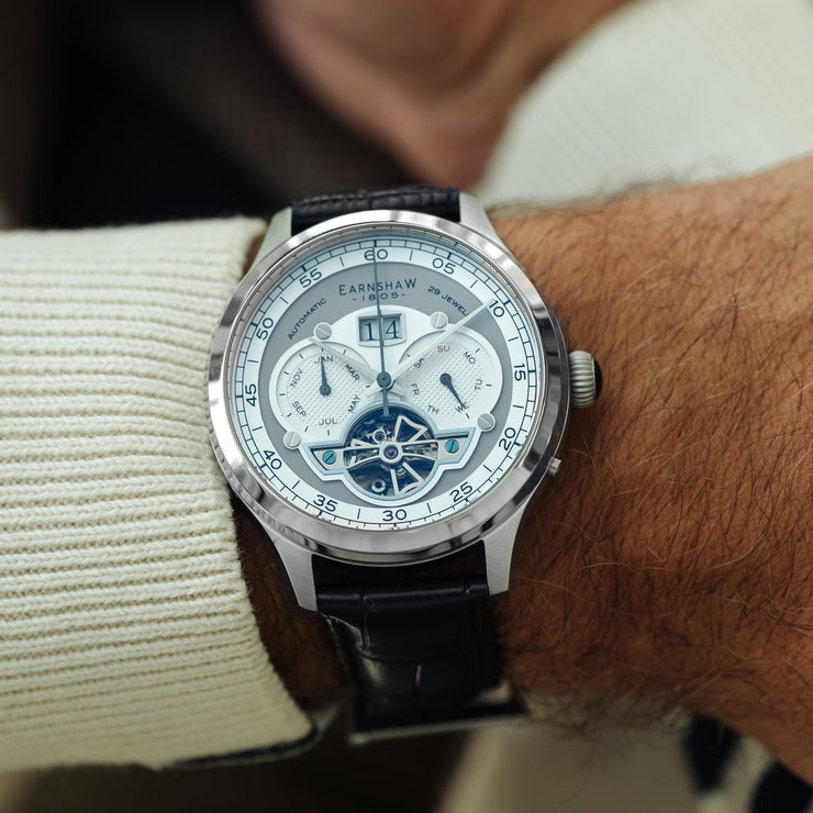 Thomas Earnshaw Baron Grand Date Calendar Open Heart Automatic Heather Grey