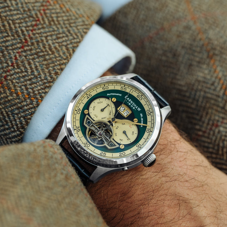 Thomas Earnshaw Baron Grand Date Calendar Open Heart Automatic Forestry Green