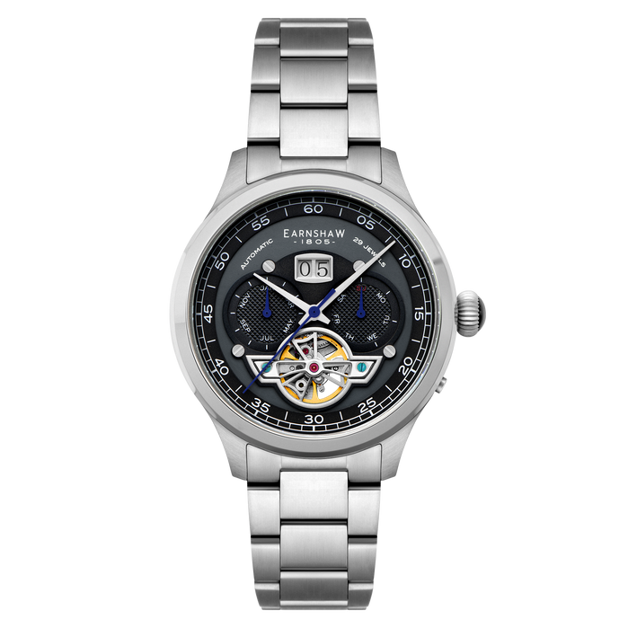 Thomas Earnshaw Baron Grand Date Calendar Open Heart Automatic Deep Midnight angled shot picture