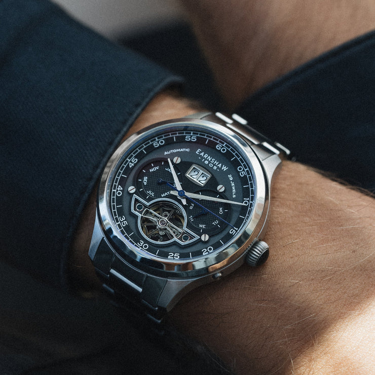 Thomas Earnshaw Baron Grand Date Calendar Open Heart Automatic Deep Midnight