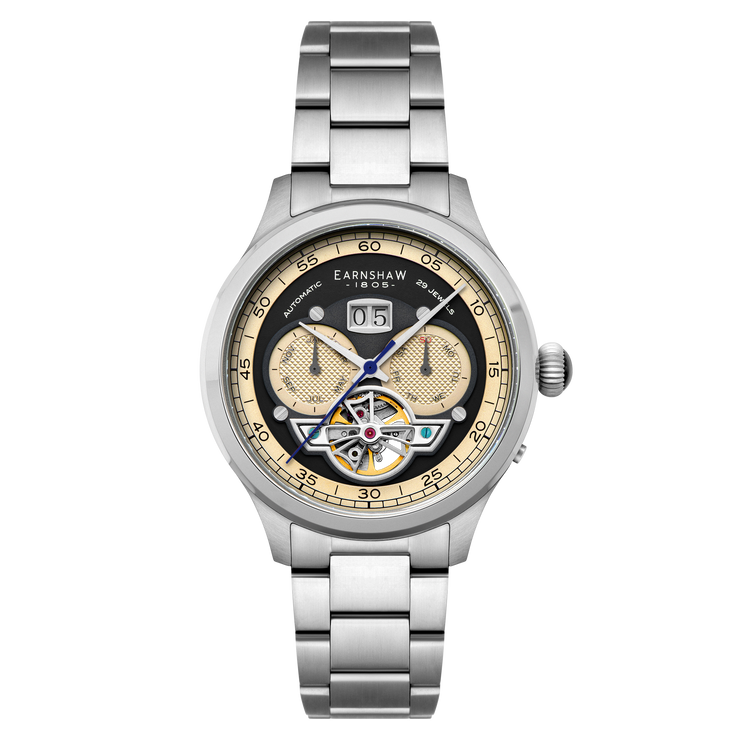 Thomas Earnshaw Baron Grand Date Calendar Open Heart Automatic Moss Green