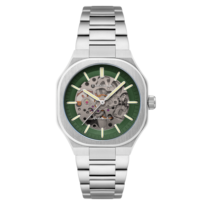 Thomas Earnshaw Discovery Exeter Skeleton Automatic Chartreuse Green angled shot picture