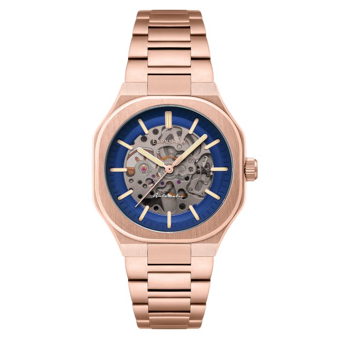 Thomas Earnshaw Discovery Exeter Skeleton Automatic Electric Blue angled shot picture