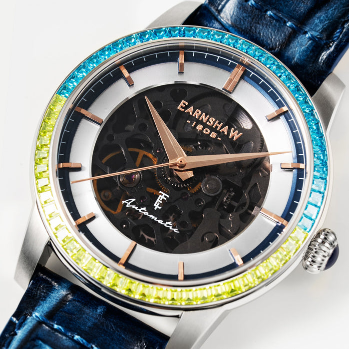 Thomas Earnshaw Celestial Glory Skeleton Automatic Electric Blue angled shot picture