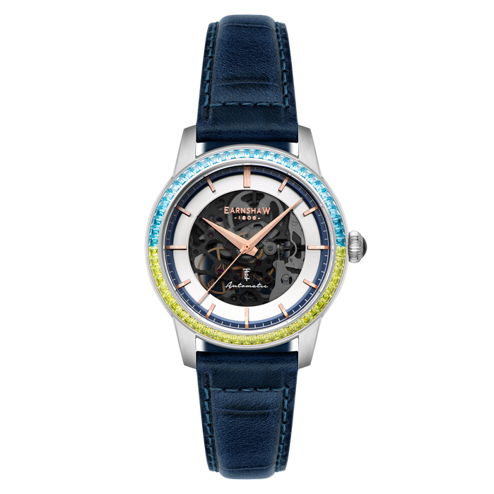 Thomas Earnshaw Celestial Glory Skeleton Automatic Electric Blue angled shot picture