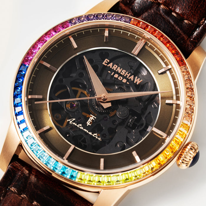 Thomas Earnshaw Celestial Glory Skeleton Automatic Amber Brown angled shot picture