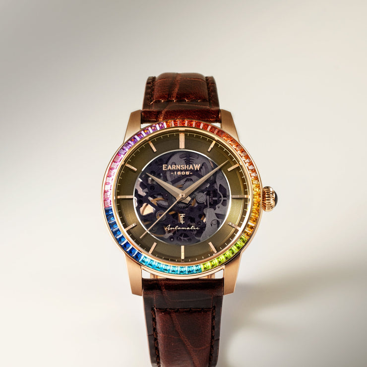 Thomas Earnshaw Celestial Glory Skeleton Automatic Amber Brown