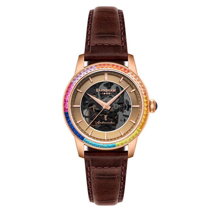 Thomas Earnshaw Celestial Glory Skeleton Automatic Amber Brown angled shot picture