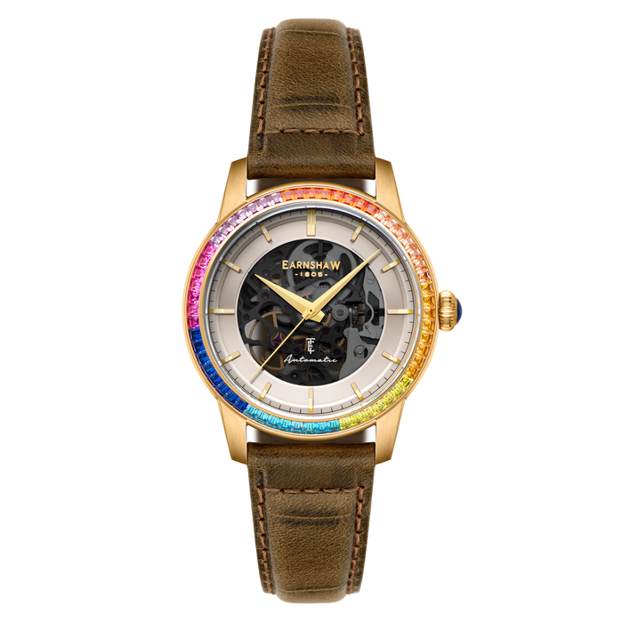 Thomas Earnshaw Celestial Glory Skeleton Automatic Walnut Brown angled shot picture