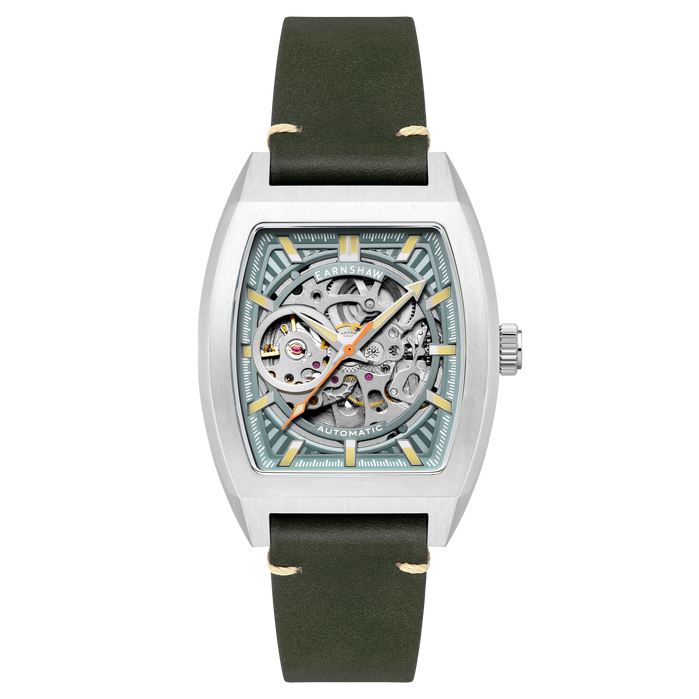 Thomas Earnshaw Heritage Wellington Skeleton Automatic Mint Green angled shot picture