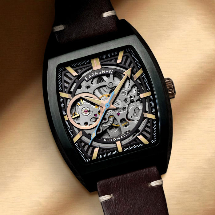 Thomas Earnshaw Heritage Wellington Skeleton Automatic Sable Black angled shot picture