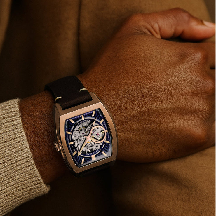 Thomas Earnshaw Heritage Wellington Skeleton Automatic Rosewater Blue