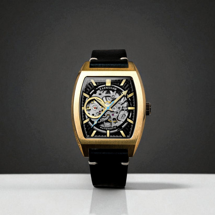 Thomas Earnshaw Heritage Wellington Skeleton Automatic Noir Gold angled shot picture