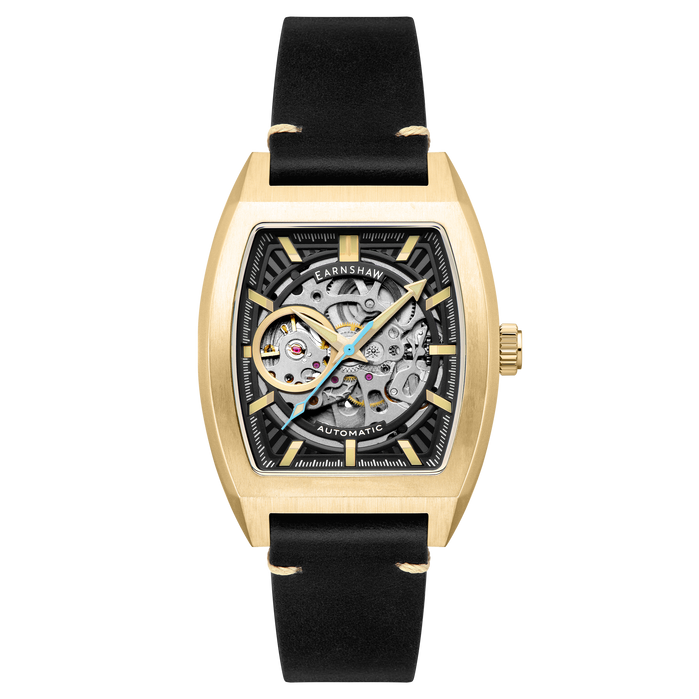 Thomas Earnshaw Heritage Wellington Skeleton Automatic Noir Gold angled shot picture