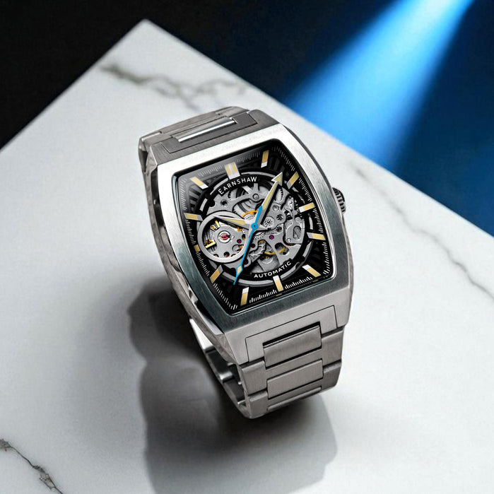 Thomas Earnshaw Heritage Wellington Skeleton Automatic Shadow Black angled shot picture