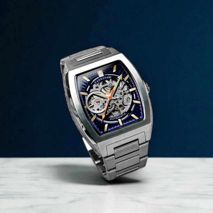 Thomas Earnshaw Heritage Wellington Skeleton Automatic Steel Blue