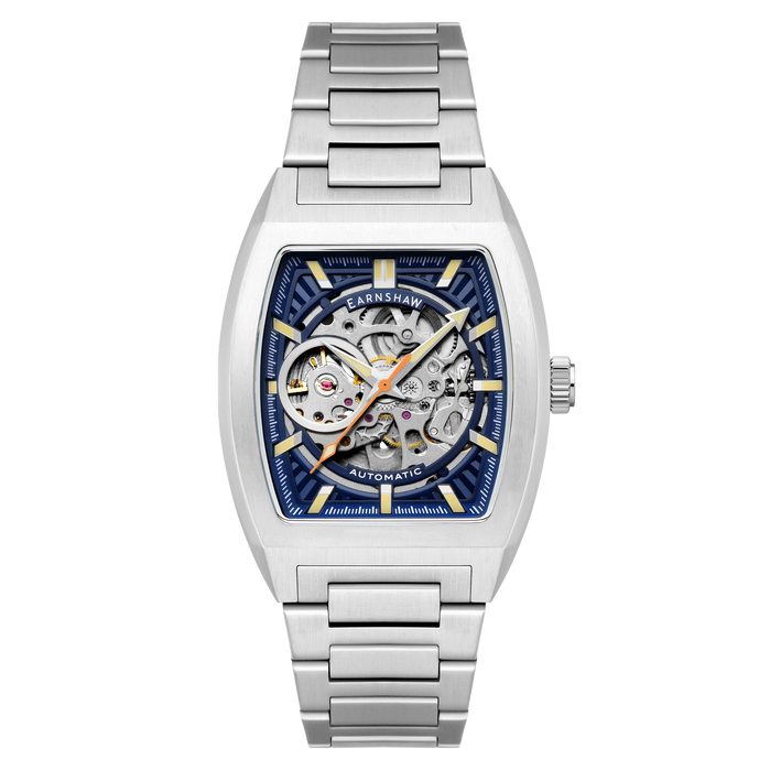 Thomas Earnshaw Heritage Wellington Skeleton Automatic Steel Blue angled shot picture