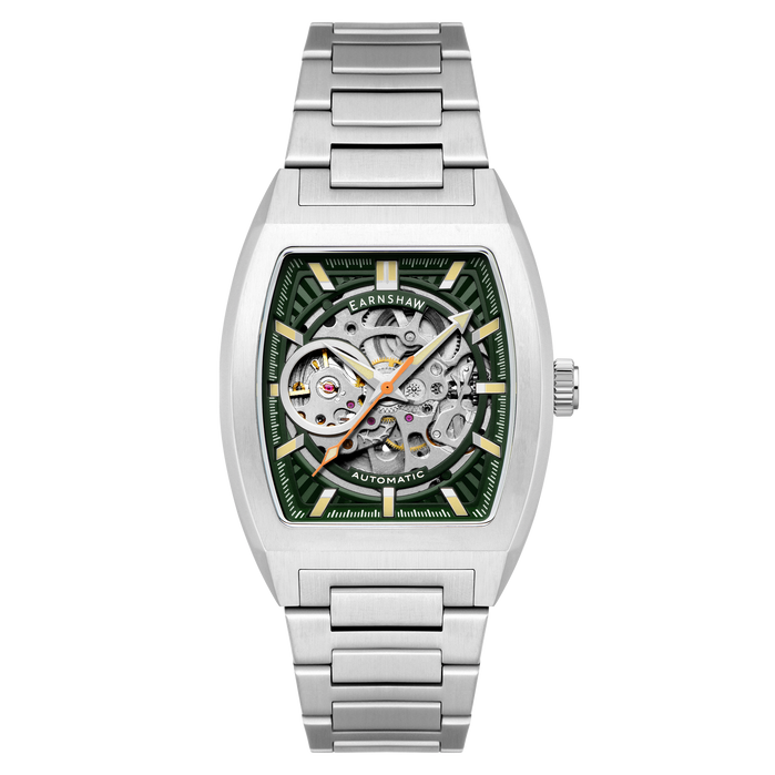 Thomas Earnshaw Heritage Wellington Skeleton Automatic Sage Steel angled shot picture