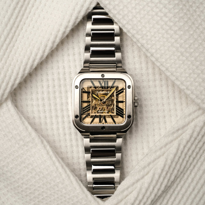 Thomas Earnshaw Engineer Lennox Skeleton Automatic Tan Black angled shot picture