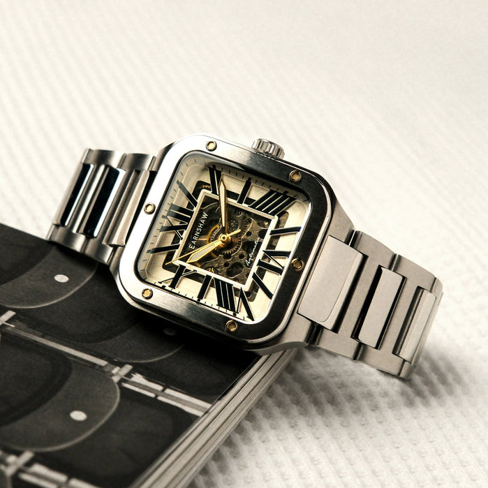 Thomas Earnshaw Engineer Lennox Skeleton Automatic Silver Brown angled shot picture