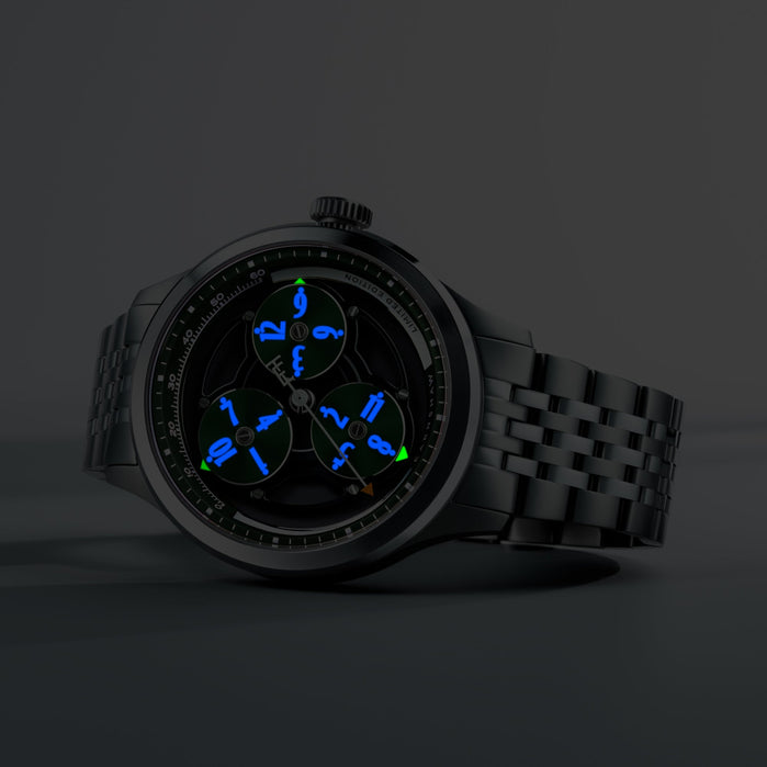 Thomas Earnshaw Engineer Hexham Trisect Automatic Jet Green Limited Edition angled shot picture