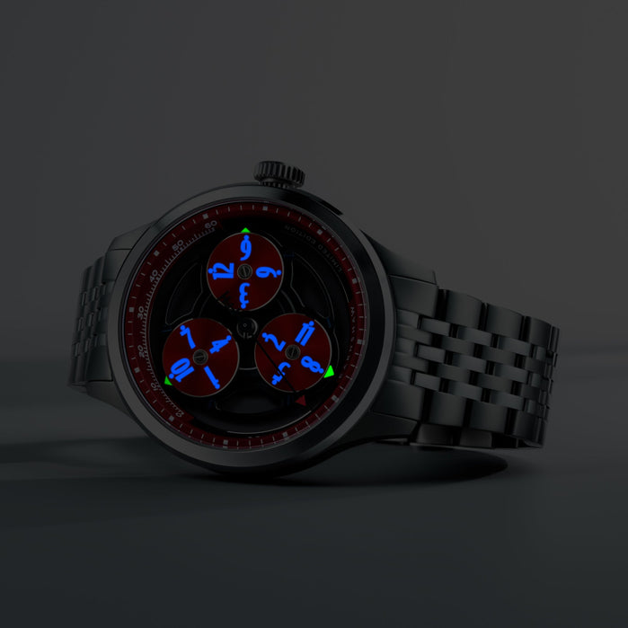 Thomas Earnshaw Engineer Hexham Trisect Automatic Charcoal Red Limited Edition angled shot picture