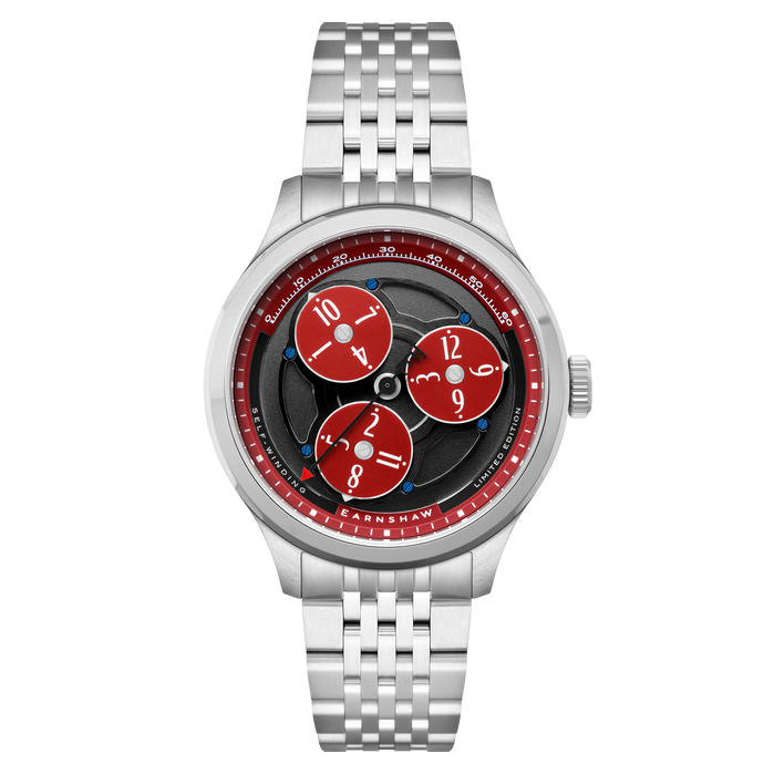 Thomas Earnshaw Engineer Hexham Trisect Automatic Charcoal Red Limited Edition angled shot picture
