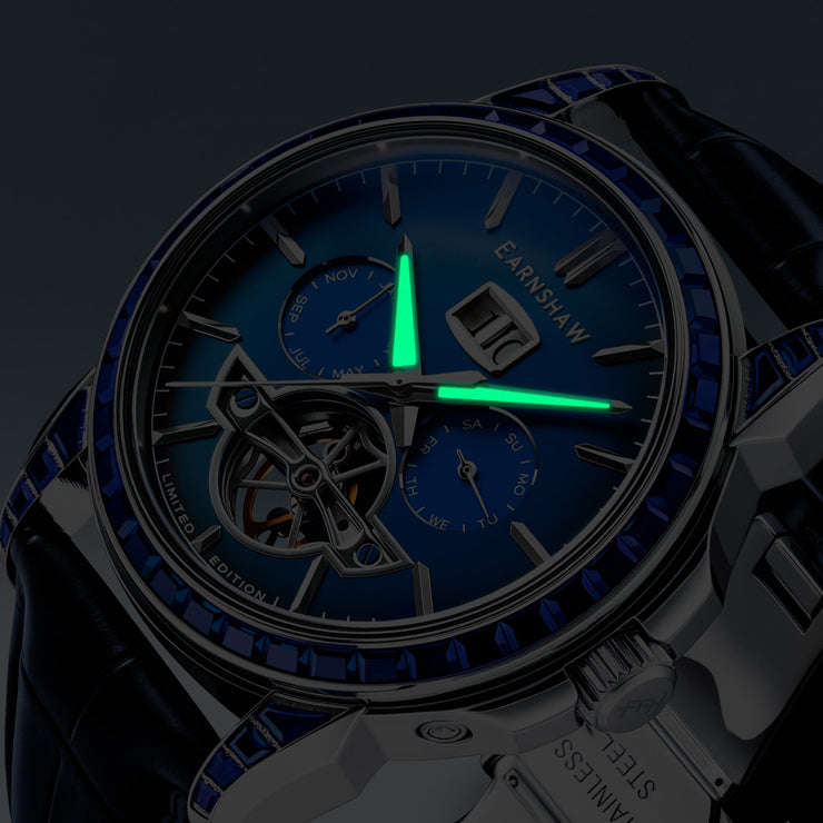 Thomas Earnshaw Nobility Nawab Grand Date Calendar Open Heart Automatic Limited Edition Cobalt Glow
