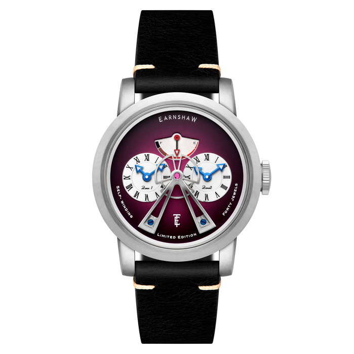 Thomas Earnshaw Heritage Beaufort Power Reserve Dual Time Automatic Purple Fume Limited Edition angled shot picture